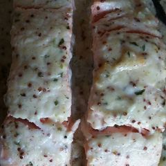 A picture of Salmon with wholegrain mustard bechamel.