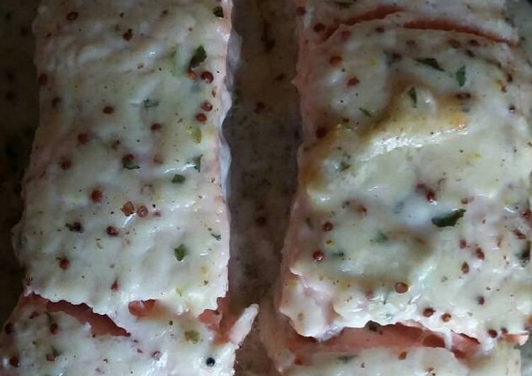 Salmon with wholegrain mustard bechamel