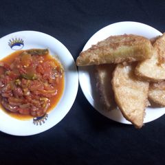 Fried Yam with Tomato sauce A picture of Fried Yam with Tomato sauce.