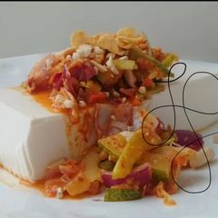 A picture of Steamed Tofu Top Prickle Salad With Peanut And Cornflake.