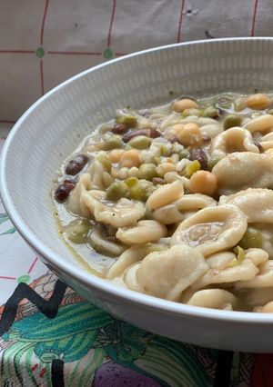 A picture of Orecchiette with Peas, Beans, Chickpeas, and Lentils.