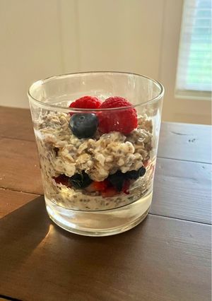 A picture of Breakfast Parfait of Overnight Oats, Chia, and Fruit.