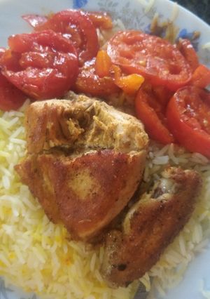 عکسی از دستور پلو با مرغ سرخ شده🍗