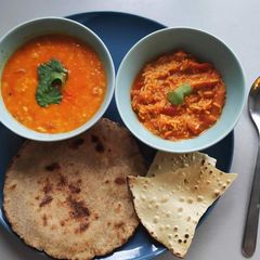 Millets - Jowar Paratha - Urad Dal - Sev tomato sabji ❤️ A picture of Millets - Jowar Paratha - Urad Dal - Sev tomato sabji ❤️.