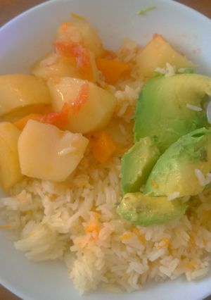A picture of Rice and potatoes.