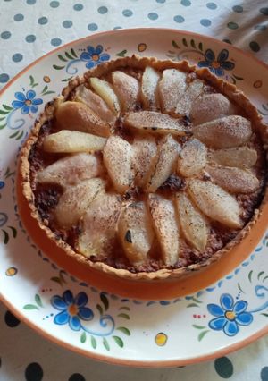 Una foto de Kuchen o tarta de peras con crema de almendras (frangipane)