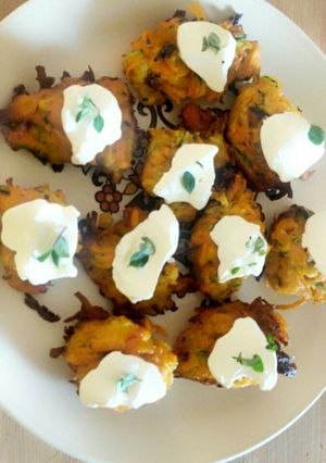 A picture of What a catch today? Mini bite Carrot Zuchini fritters.