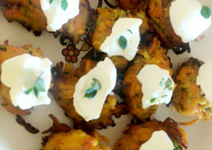 Recipe of Popular What a catch today? Mini bite Carrot Zuchini fritters for Dinner Food