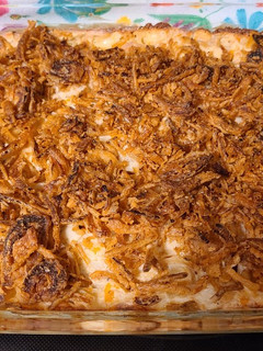 A picture of My Famous Hashbrown Casserole.