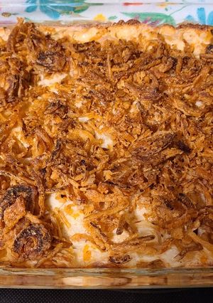 A picture of My Famous Hashbrown Casserole.