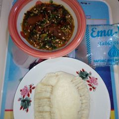 A picture of Okro and meat pie semo.