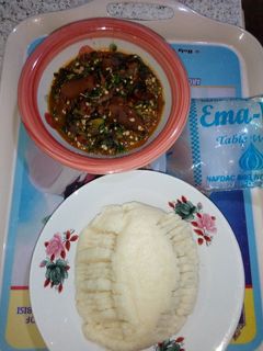 A picture of Okro and meat pie semo.