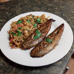 A picture of Mackerel With A Vegatable Stir fry.