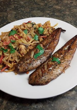 A picture of Mackerel With A Vegatable Stir fry.