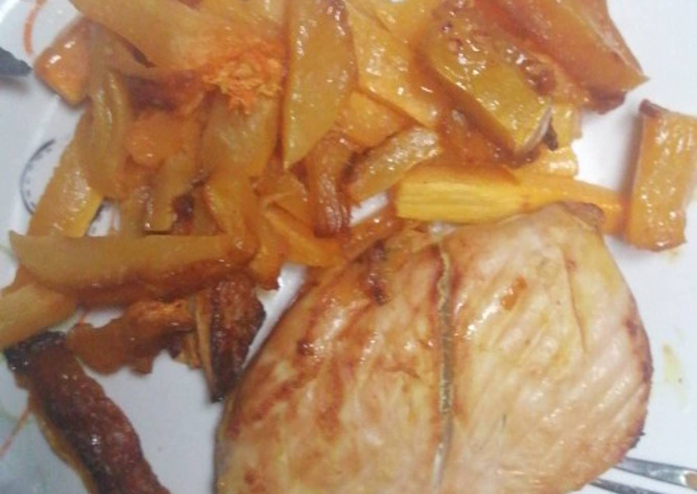 Pollo con fritas de calabaza al horno!!! 🤤