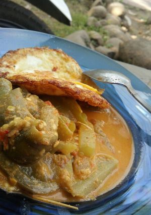 Foto resep Pecel terong dan labu siam plus telor ceplok