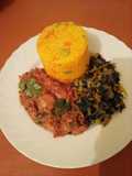 Creamy sossi chunks with turmeric rice