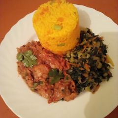 A picture of Creamy sossi chunks with turmeric rice.