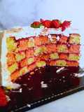 Chessboard cake kukus dengan selai bunga rosella