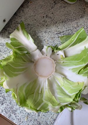 Une photo de Velouté aux feuilles, tronc et côtes de choux fleur