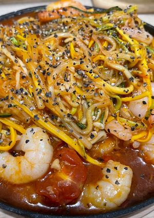 Hình của món Spageting bí ngòi tôm.