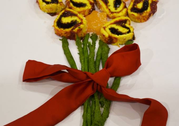 Swiss roll and candy bouquet