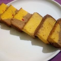 A picture of Two layer vanilla chocolate cake.