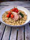 Zesty Pesto Beans with Dinosaur Kale and a rack of lamb