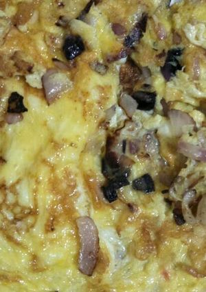 A picture of Fried eggs with onions.