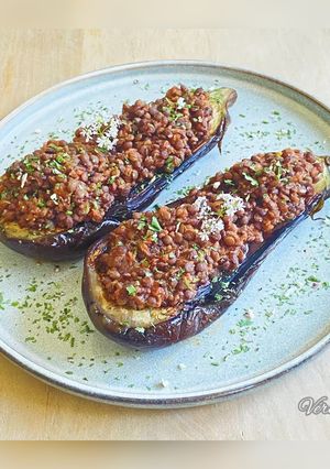 Une photo de Aubergine aux lentilles