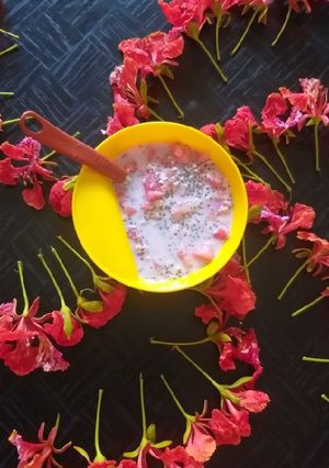 A picture of Watermelon,oats raw soup.
