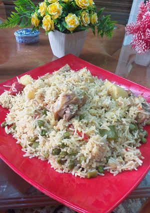 A picture of Chicken vegetable rice.