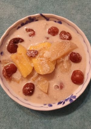 Gyömbéres Fahéjas Gyümölcsös rizstejszínes leves 🍐 körte 🍒 Alma 🍎🍒(rántásmentes habarásmentes) recept fotója