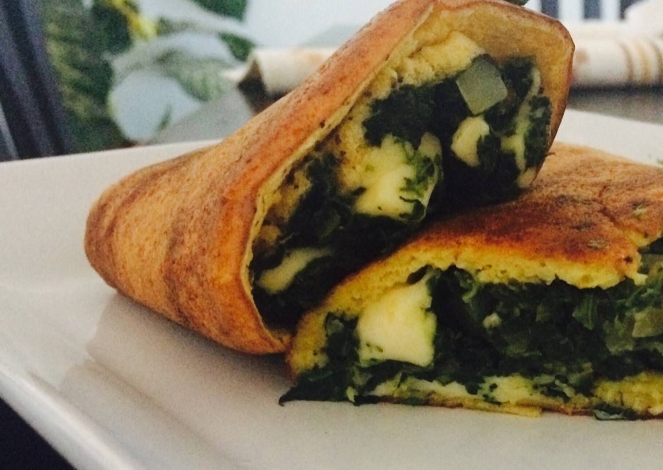 Crepe de papa y calabacín relleno de espinaca