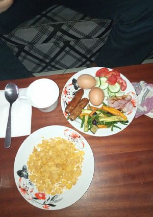 A picture of Roasted veggies and hard boiled eggs #breakfastcontest.