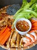 Shrimp, Chicken, Egg, Carrot, and Brown Rice Noodle Spring Rolls