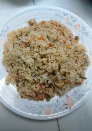 A picture of Chicken veggies polaw.