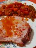 Chuletas de Sajonia con fritada de verduras