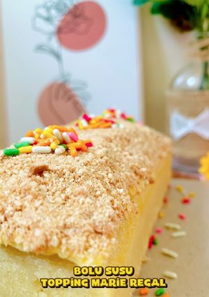 Foto resep Bolu Susu Topping Marie Regal (Anti Gagal - Takaran Sendok - Tanpa Mixer)