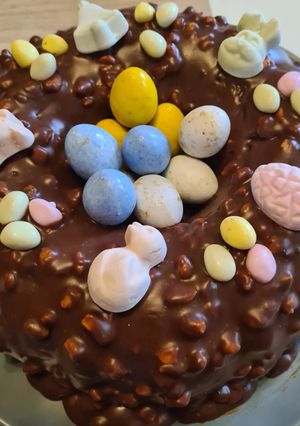 Une photo de Bundt cake cacao et noisettes glaçage façon rocher