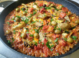 蔬食西班牙燉飯-Vegan Paella-櫛瓜甜椒-五辛素-菜多多防疫 的食譜成品照片
