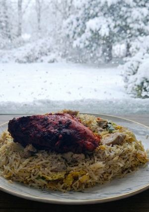 A picture of Chicken fried rice.