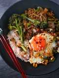 Soy & Ginger Beef Rice Bowl With Chilli Egg