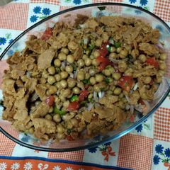 A picture of Simple chana chaat with Imli ginger chutney.