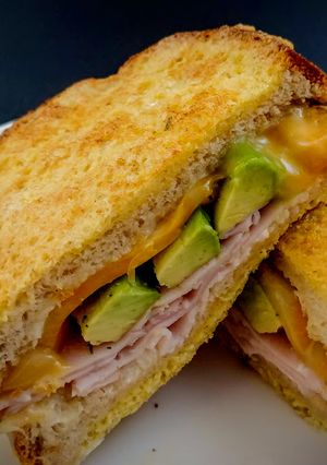 A picture of Ham Cheese and Avocado French Toast.