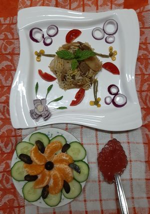 A picture of Veg Biryani(lots of vegetables in one dish appealing one).