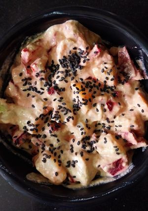 A picture of Potato-Beet Salad in Cucumber-tofu dressing.