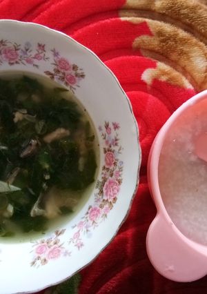 Foto resep Bubur nasi + Sup ikan mujaer daun katuk (mpasi 9 bulan)