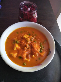 A picture of Matar paneer sabzi.