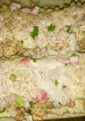 A picture of Chicken & crab Alfredo lasagna roll ups.